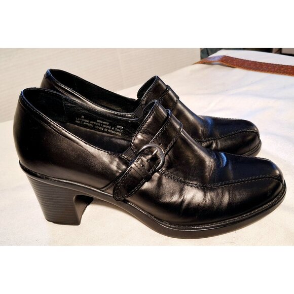 Dansko Womens Black Leather Heeled Loafers With Buckle Strap Size 39 - Picture 4 of 12